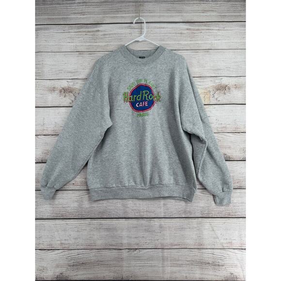 Vintage Hard Rock Cafe Paris Embroidered Crewneck Sweatshirt Adult Large Gray - Picture 1 of 7